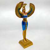 Black and gold Isis statue, museum reproduction, close-up of face and headdress