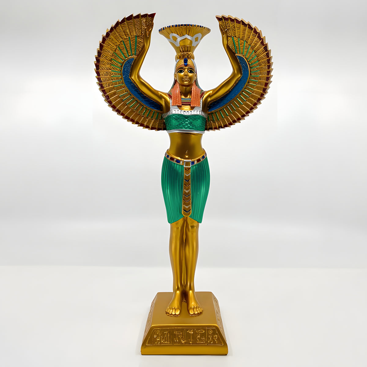 Black and gold Isis statue, museum reproduction, candle holder detail
