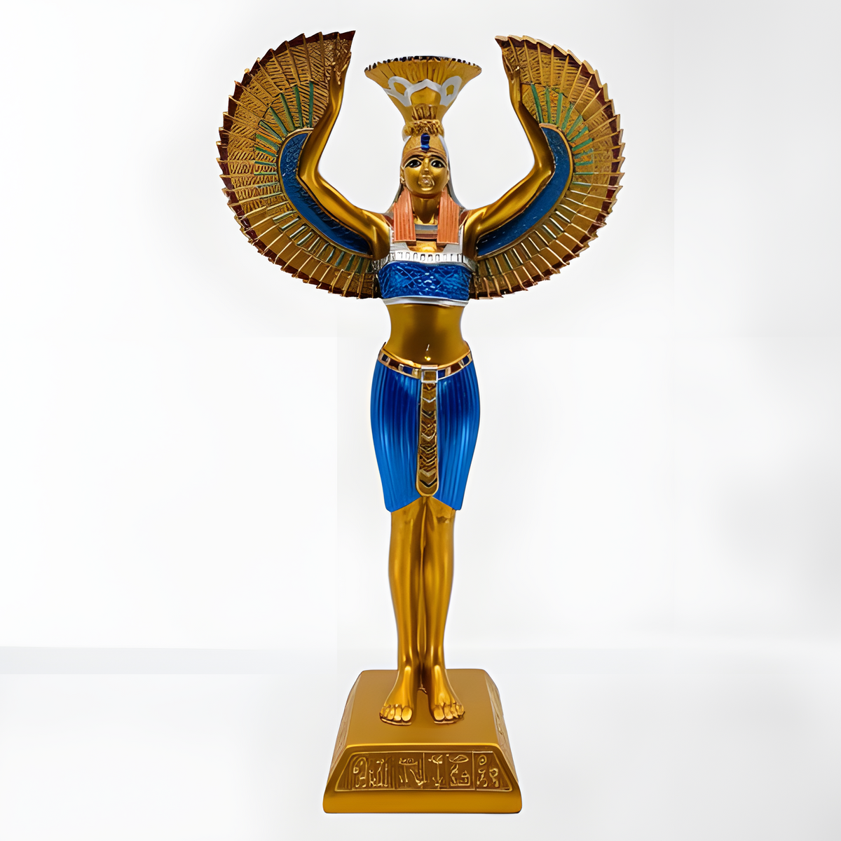 Black and gold Isis statue, museum reproduction, back view