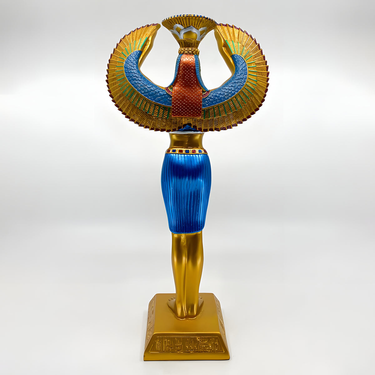Black and gold Isis statue, museum reproduction, full figure on display