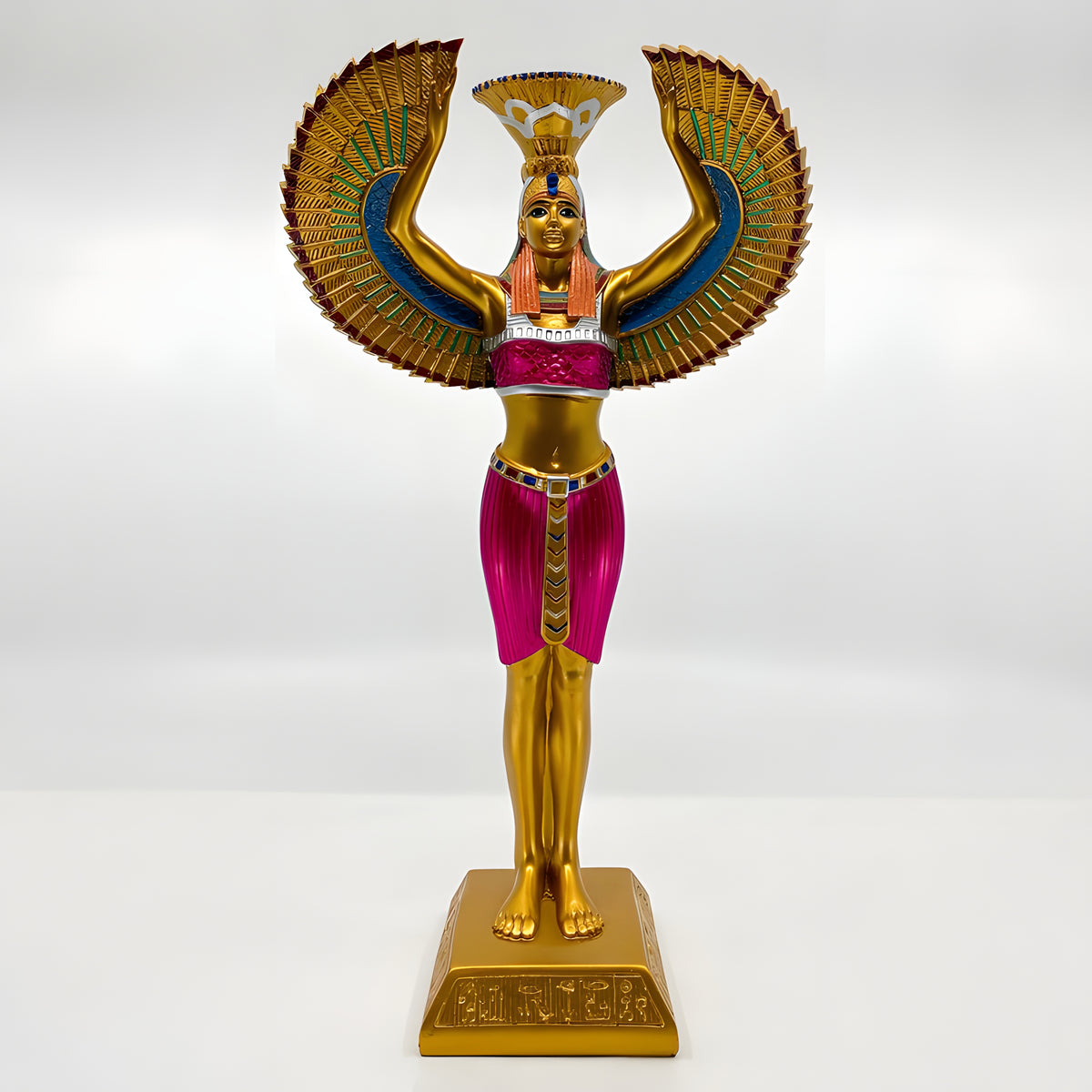 Black and gold Isis statue, museum reproduction, close-up of gold detailing