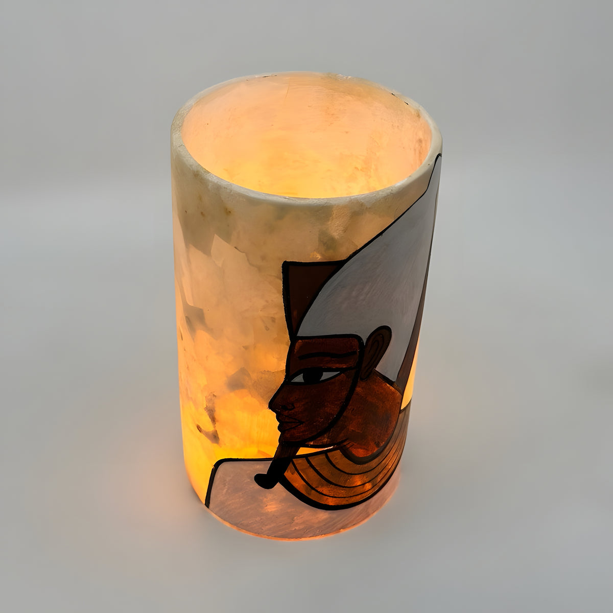 Side view of the handmade Egyptian alabaster vase
