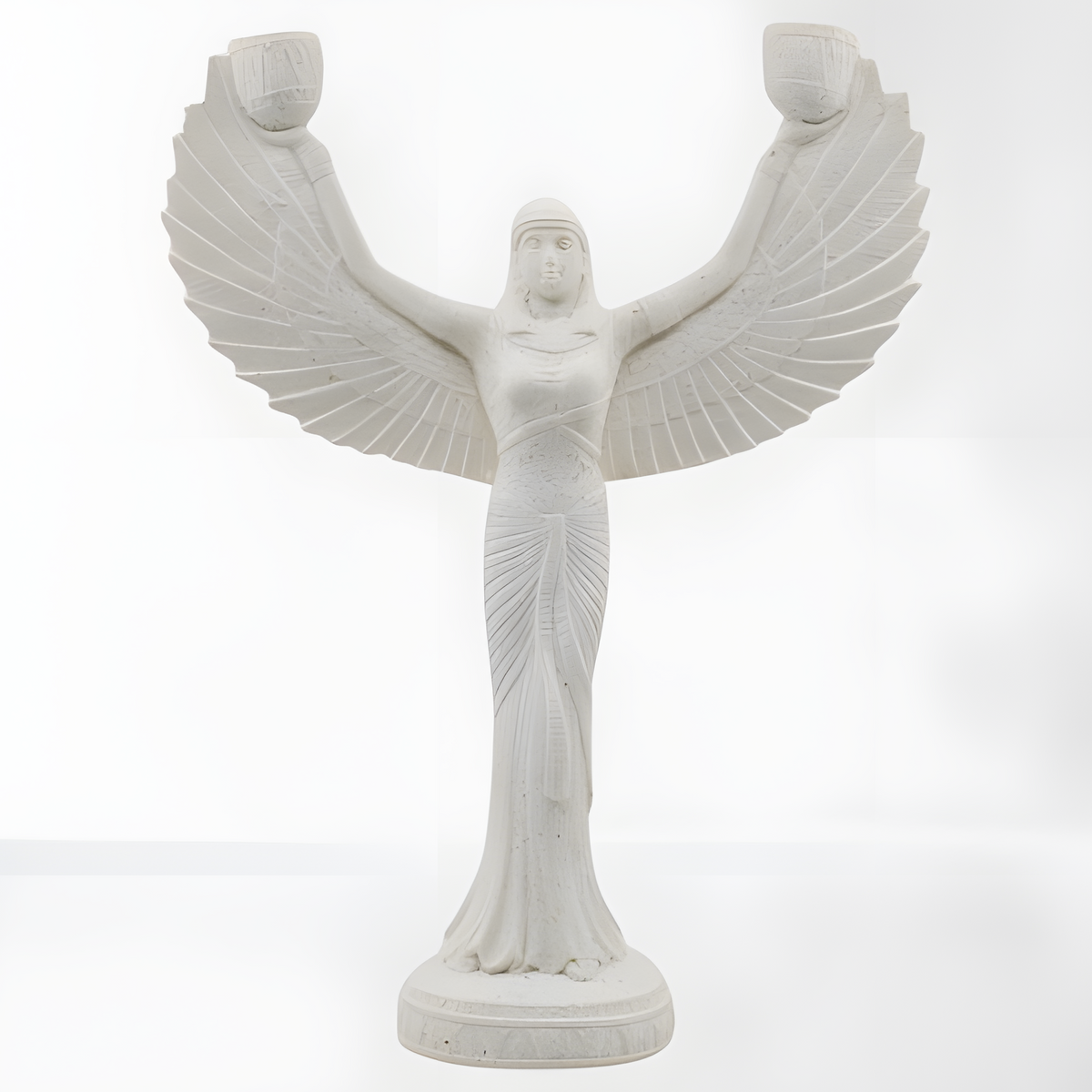 Alabaster Isis candle holder statue, museum reproduction, front view