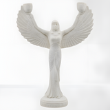 Alabaster Isis candle holder statue, museum reproduction, front view