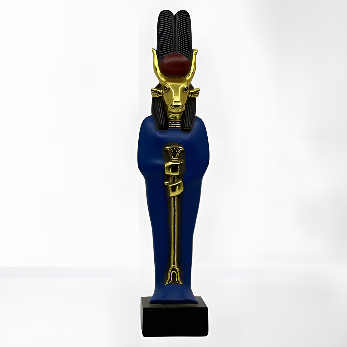 Hathor statue with gold-leaf finish, museum reproduction, front view