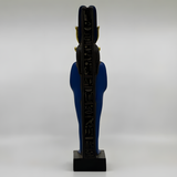 Hathor statue with gold-leaf finish, museum reproduction, detail view of the carved headdress