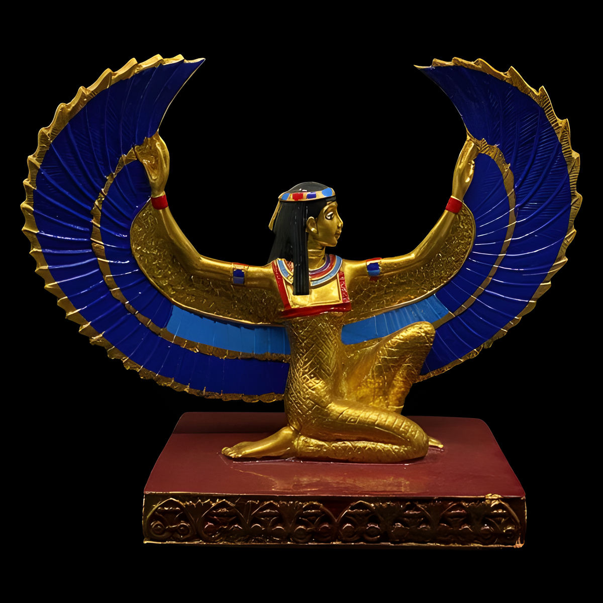 Golden winged Isis statue, museum reproduction, close-up detail