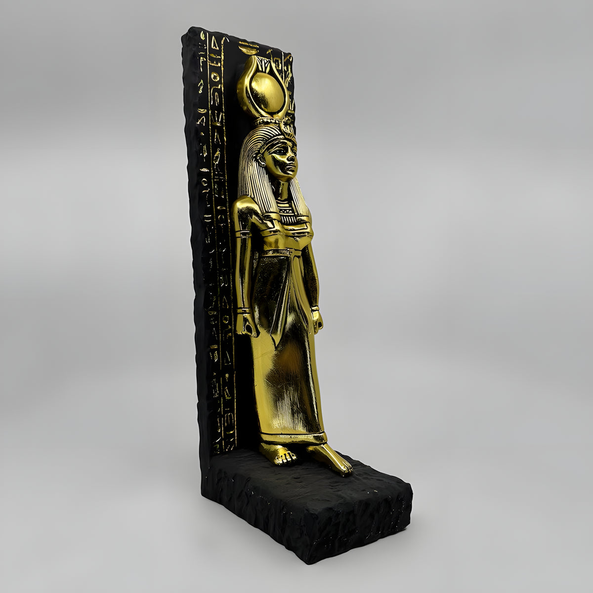 Hand-painted Hathor statue museum reproduction, side profile view