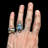 Handmade Egyptian sterling silver Scarab and Eye of Horus ring set