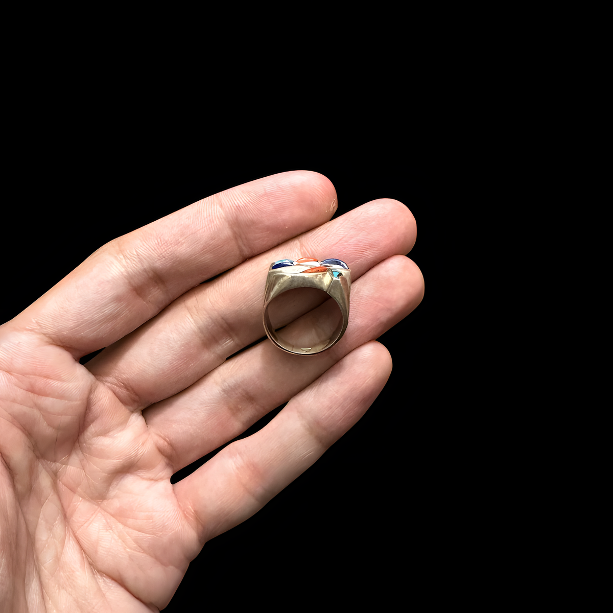 Egyptian sterling silver ring set, side view