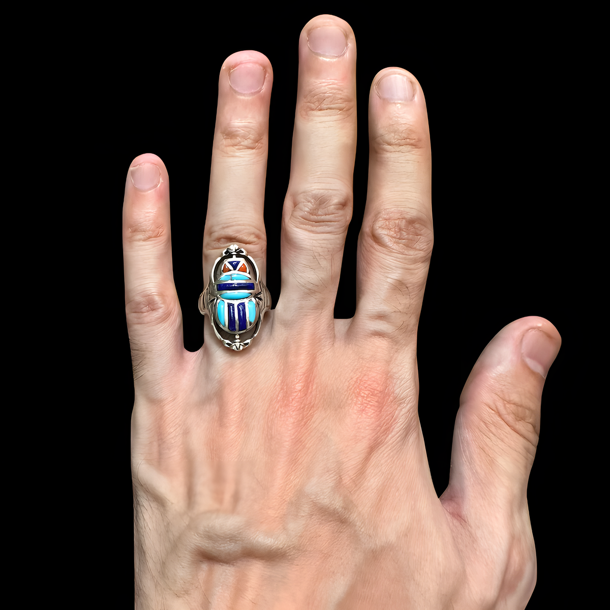 Scarab and Eye of Horus rings shown together