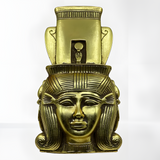 Hathor face wall sculpture, museum reproduction, hand-finished stone, front view