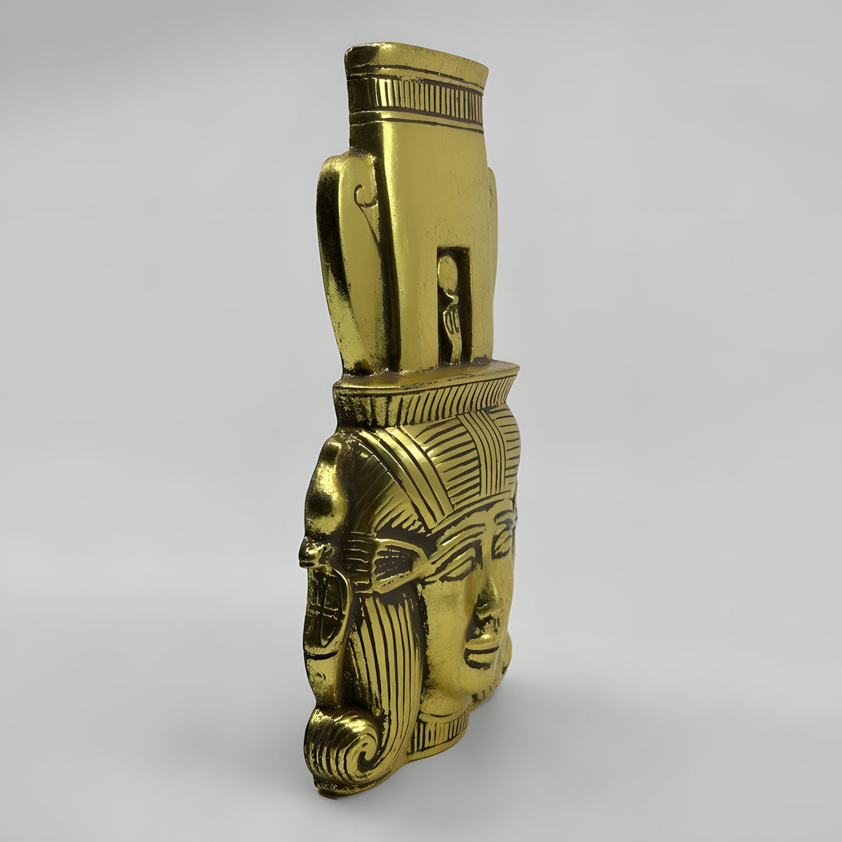 Hathor face wall sculpture, museum reproduction, displayed as wall decor
