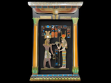 Handmade Egyptian wall frame in wood and brass featuring a hieroglyphic-style couple relief