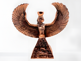 Isis and pyramid candle holder statue, museum reproduction, front view