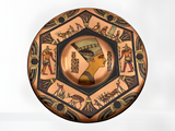 Handmade Egyptian copper wall plate featuring Queen Nefertiti and Anubis relief, front view