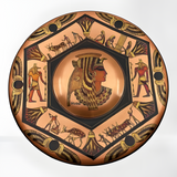 Close-up of hieroglyphic detailing on the Cleopatra and Anubis copper wall plate