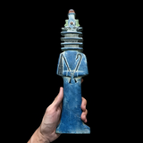 Djed pillar statue, museum reproduction — front view in blue stone