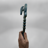 Blue stone Egyptian Ankh statue, museum reproduction, angled view