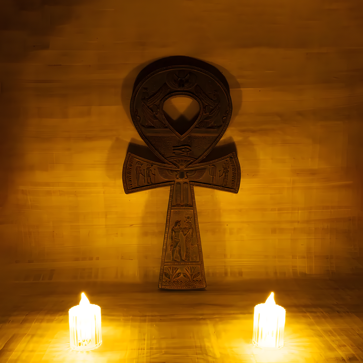 Egyptian Ankh sculpture, museum reproduction, angled view