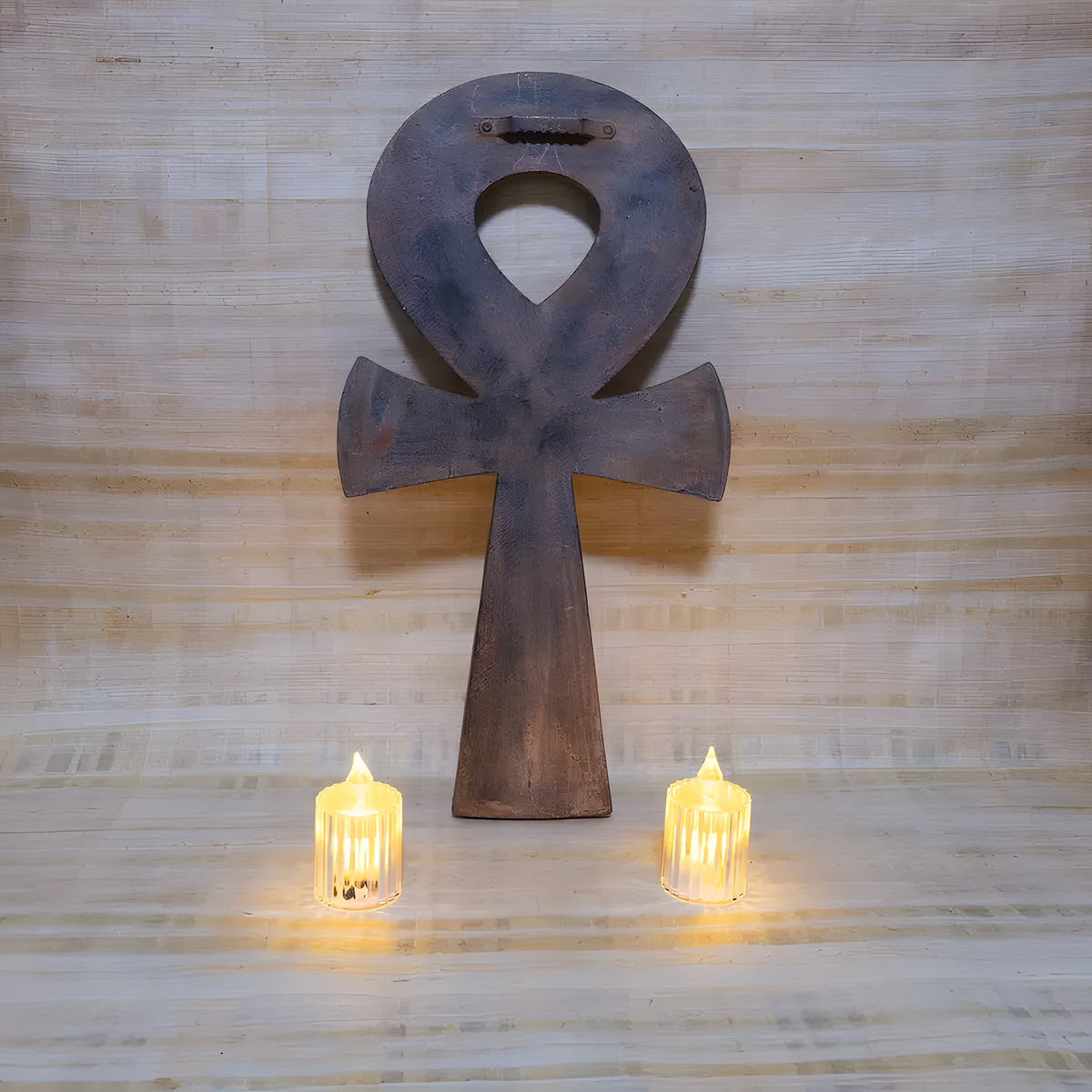Egyptian Ankh sculpture, museum reproduction, close-up detail
