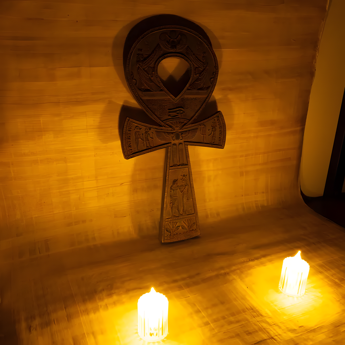 Egyptian Ankh sculpture, museum reproduction, size reference