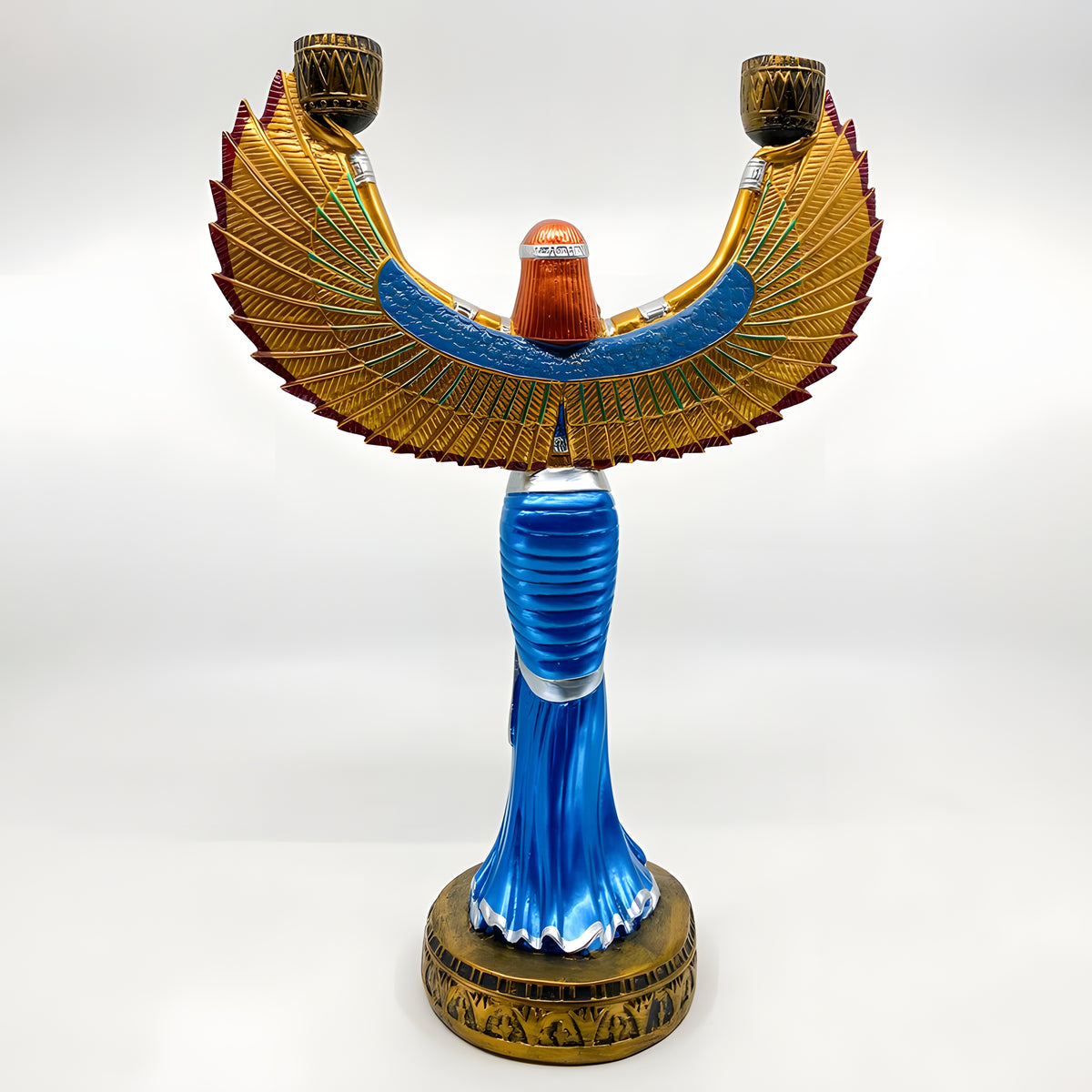 Isis statue with candle holder museum reproduction shown on display