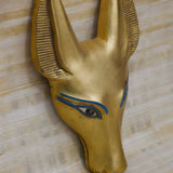 Anubis wall sculpture museum reproduction shown mounted on a wall