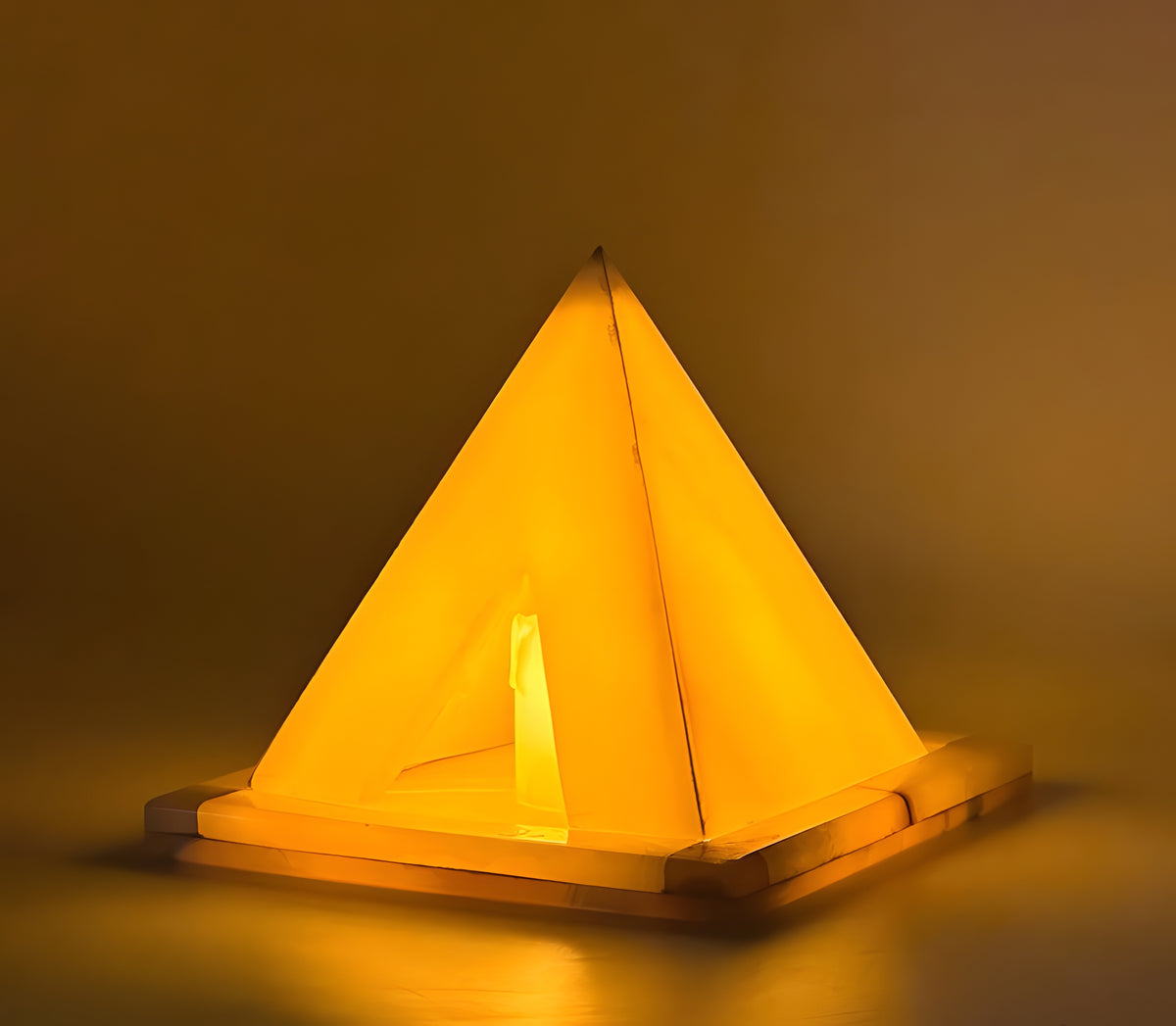 Alabaster pyramid candle holder museum reproduction, front view