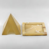 Alabaster pyramid candle holder museum reproduction, size reference view