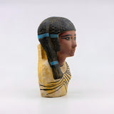 Side view of the handmade Queen Meritaten stone bust museum reproduction