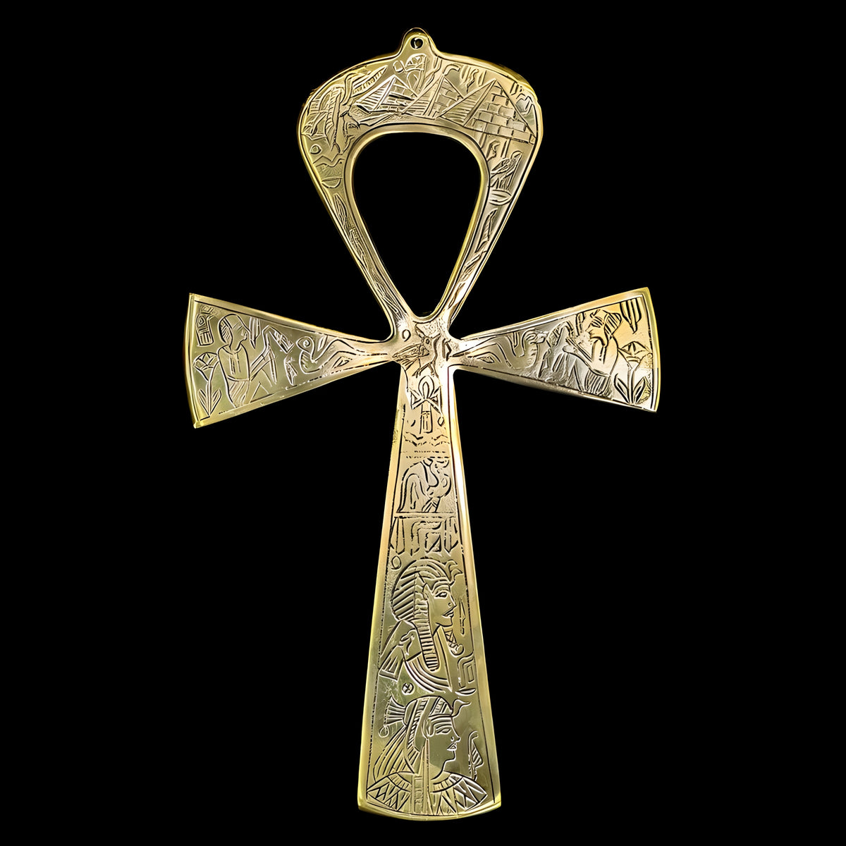 Handmade brass Ankh, museum reproduction, close-up detail