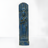 Handcrafted Hathor statue in blue stone, museum reproduction, front view