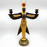 Winged Isis candle holder statue, museum reproduction — detail of the outstretched wings
