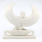 Alabaster Isis statue, museum reproduction — angled view showing carved detail