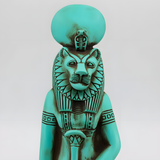 Blue Sekhmet statue museum reproduction, front view