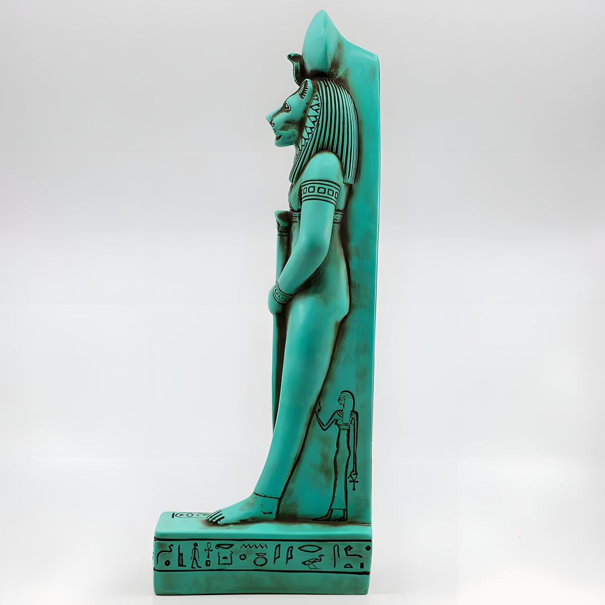 Blue Sekhmet statue museum reproduction, size reference