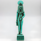 Blue Sekhmet statue museum reproduction, close-up detail