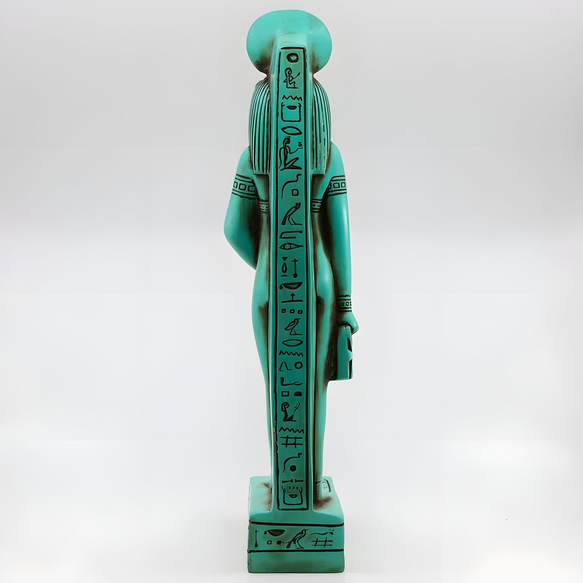 Blue Sekhmet statue museum reproduction, top view