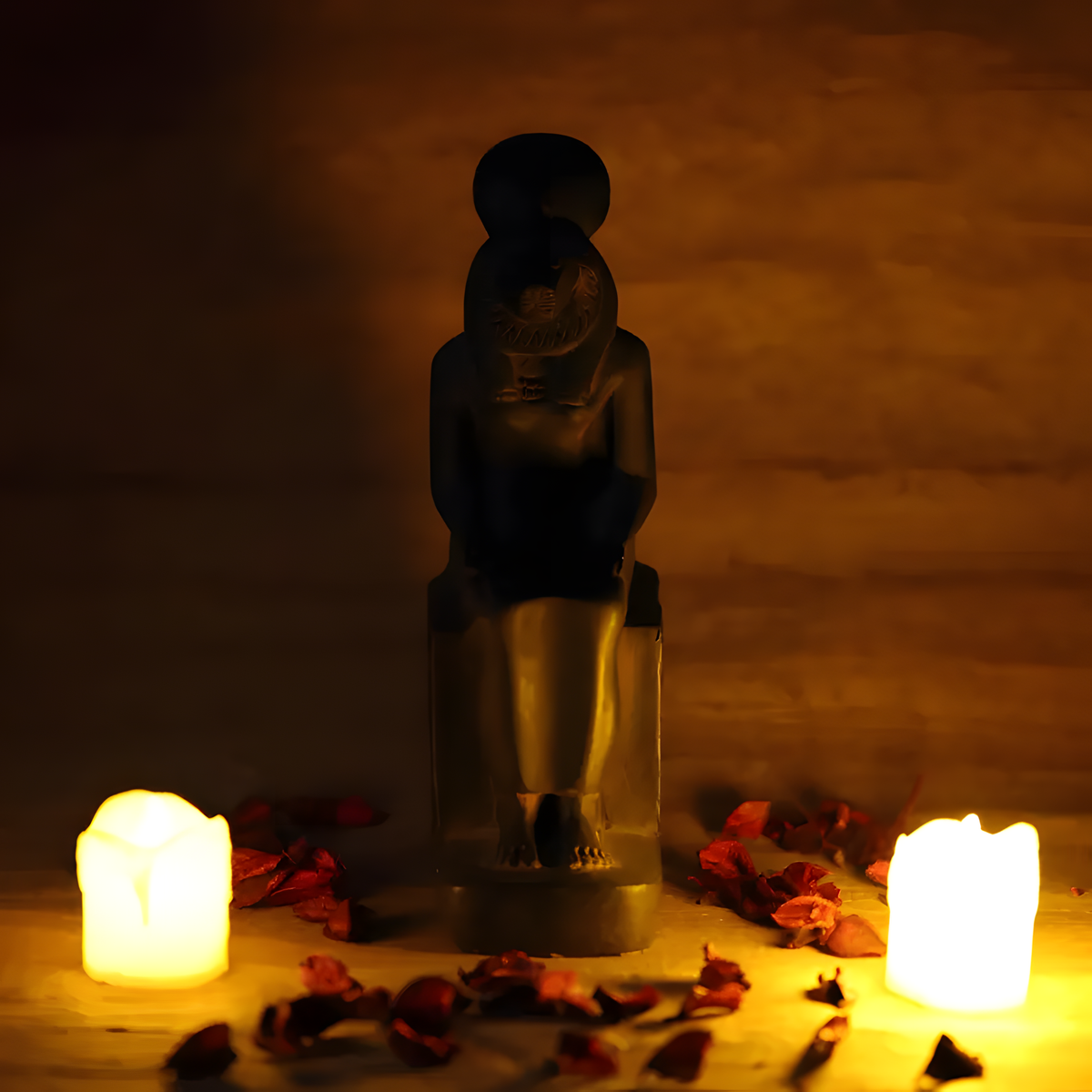 Black stone Sekhmet statue museum reproduction, close-up detail