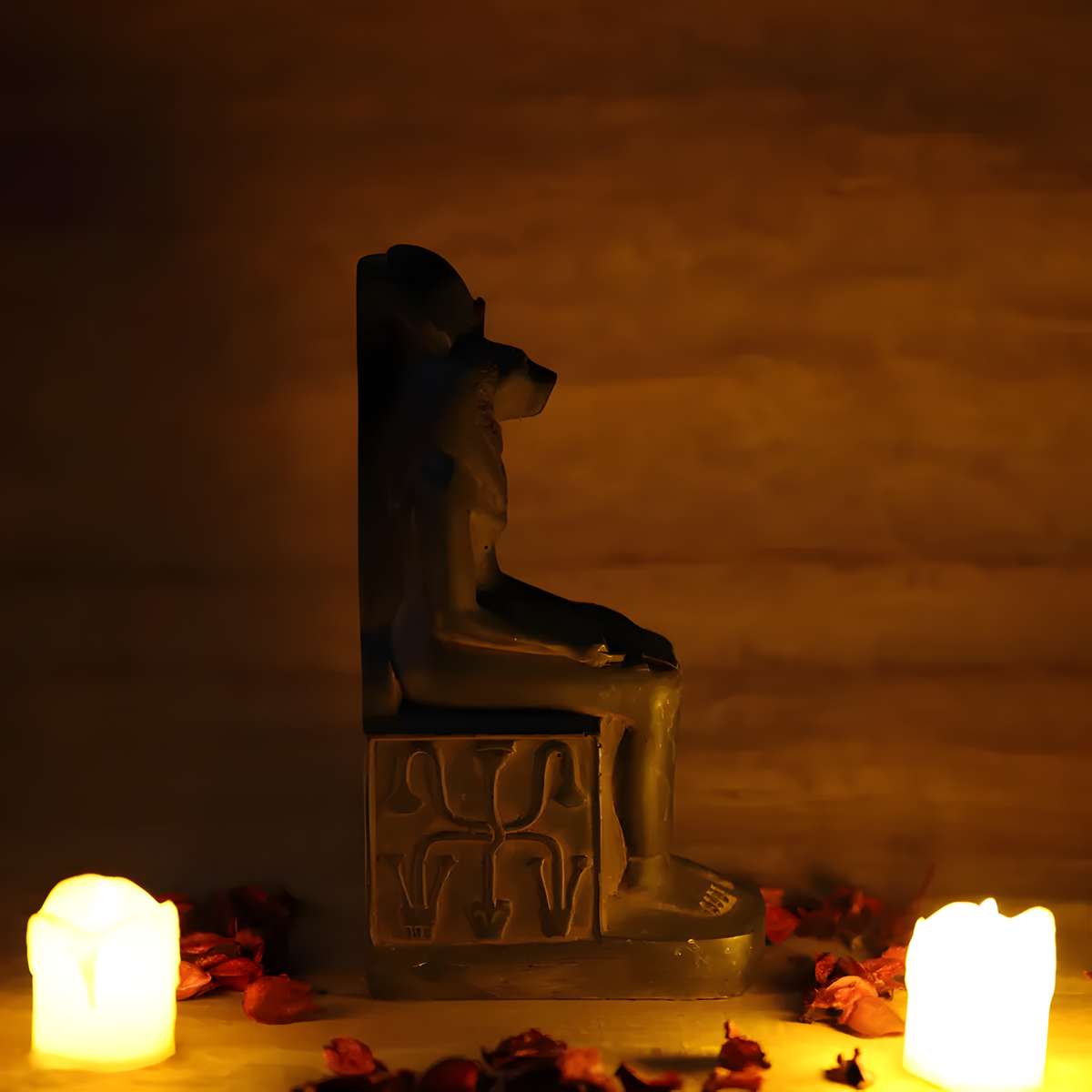 Black stone Sekhmet statue museum reproduction, size reference