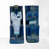 Handmade stone statue pair of Prince Rahotep and Princess Nofret, Egyptian museum reproductions, front view