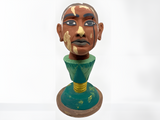 Handmade polystone museum reproduction of the Head of Nefertem, Tutankhamun emerging from a lotus, front view