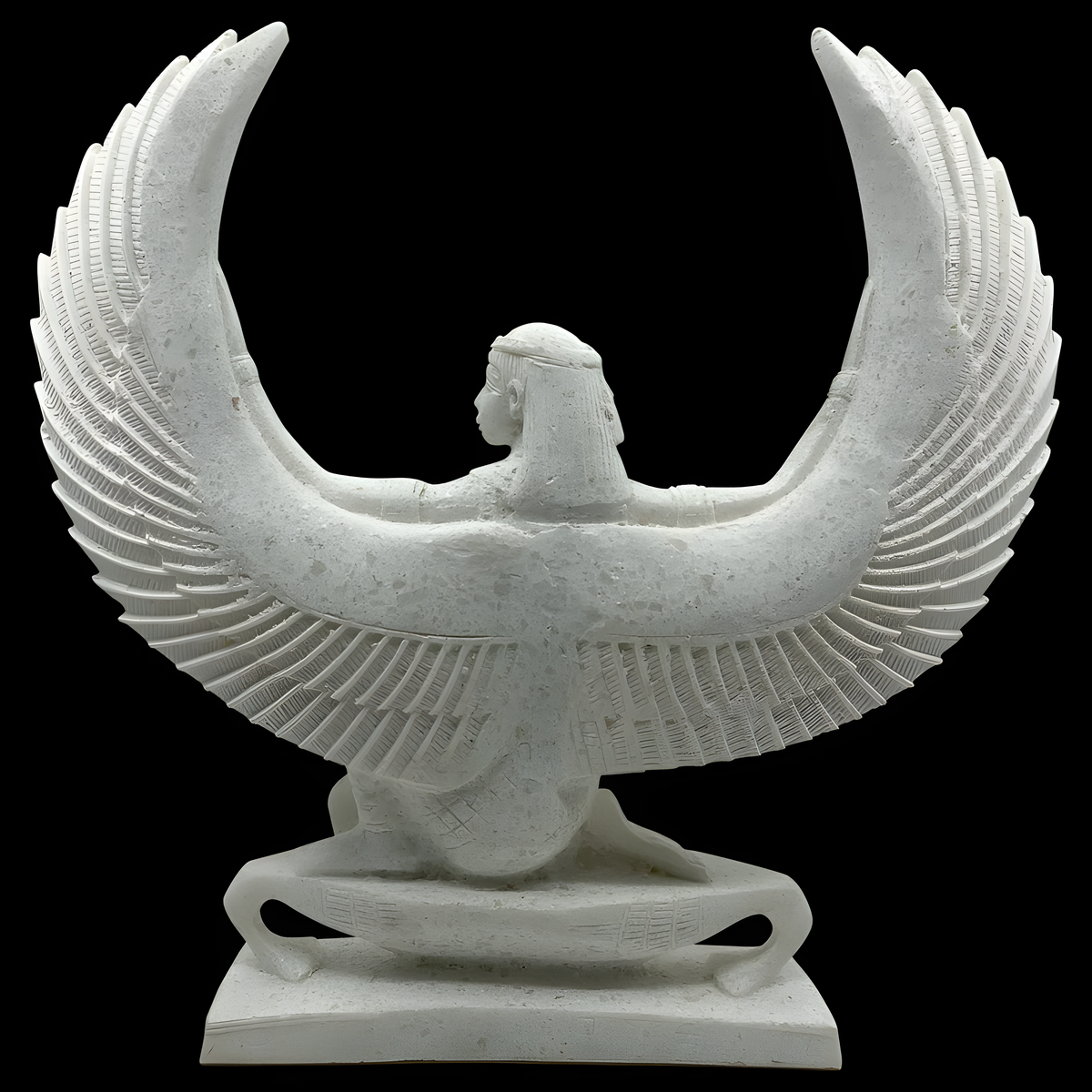 Side view of alabaster Isis statue replica