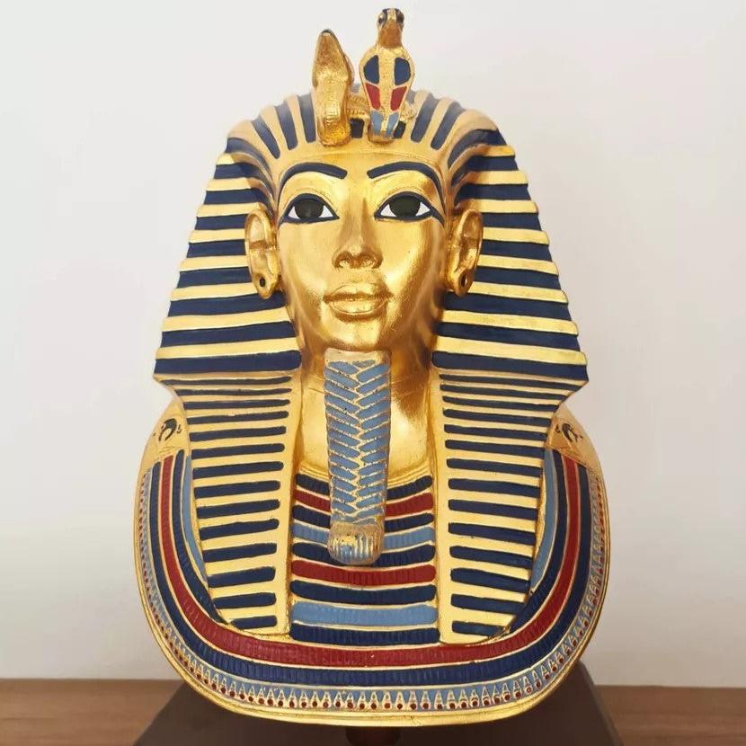 Large Sized Replica of King Tutankhamun's Iconic Golden Mask on a Wooden base