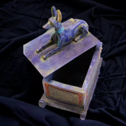 Blue Egyptian Anubis Shrine Jewelry Box - Authentic Pharaonic Artifact