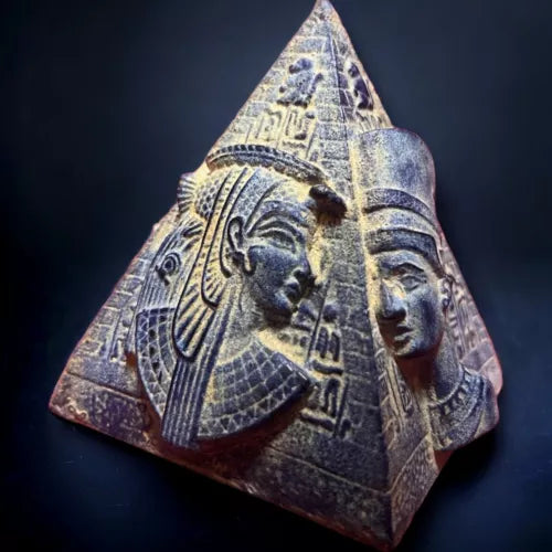 Ancient Egyptian Blue Pyramid Statue with Hieroglyphs