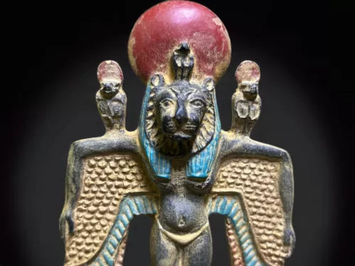 Handcrafted Winged Sekhmet Statue with Cobra - Egyptian Goddess of War