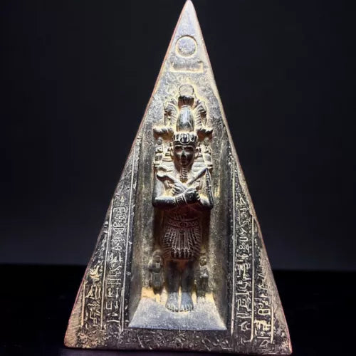 Ancient Egyptian Pyramid Statue with Pharaonic Hieroglyphs