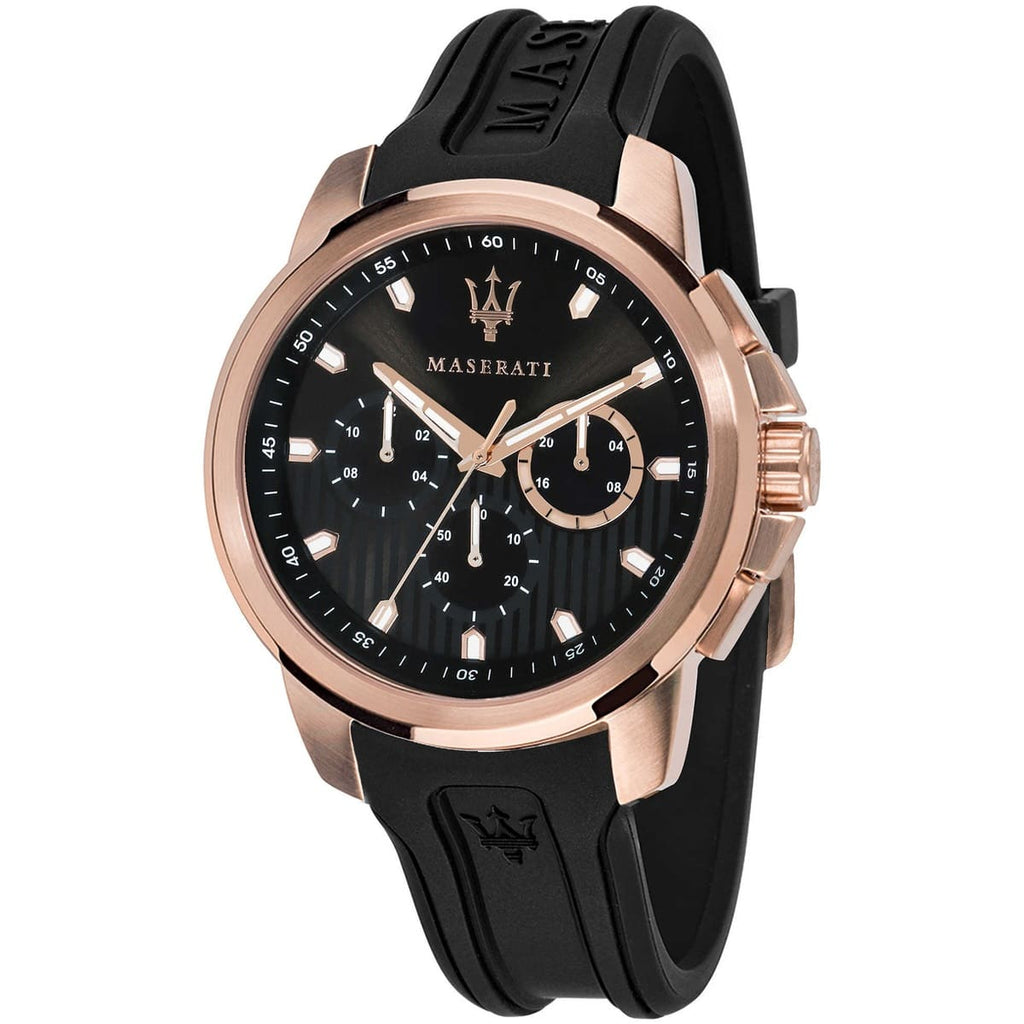 Maserati Sfida Men's Watch R8851123008- Black Dial and Rubber Strap
